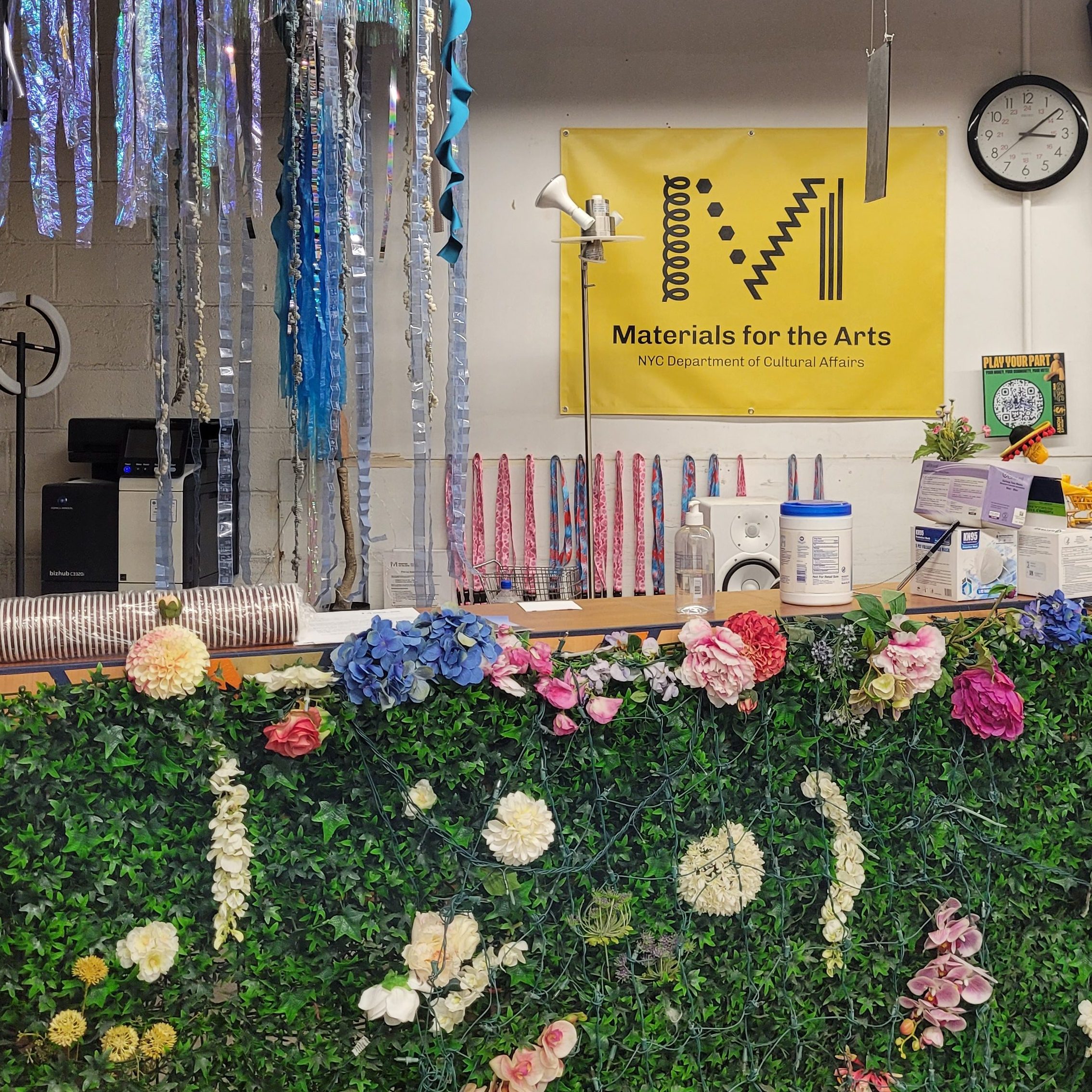 Photo: MFTA reception area decorated with donated materials, where shoppers with an appointment are welcomed and checked in.