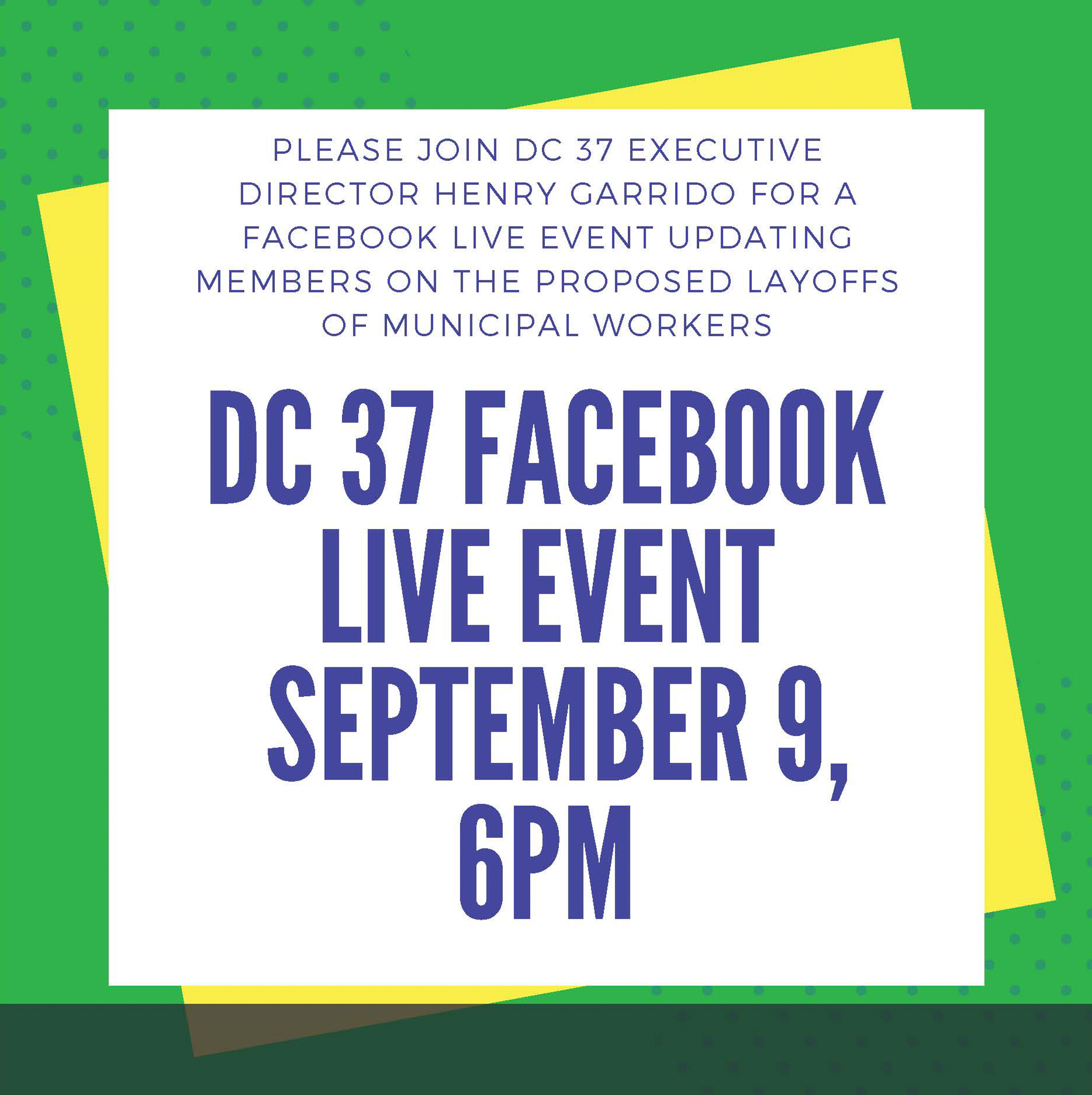 Join DC 37 on Facebook Live, Sept. 9 at 6 p.m.