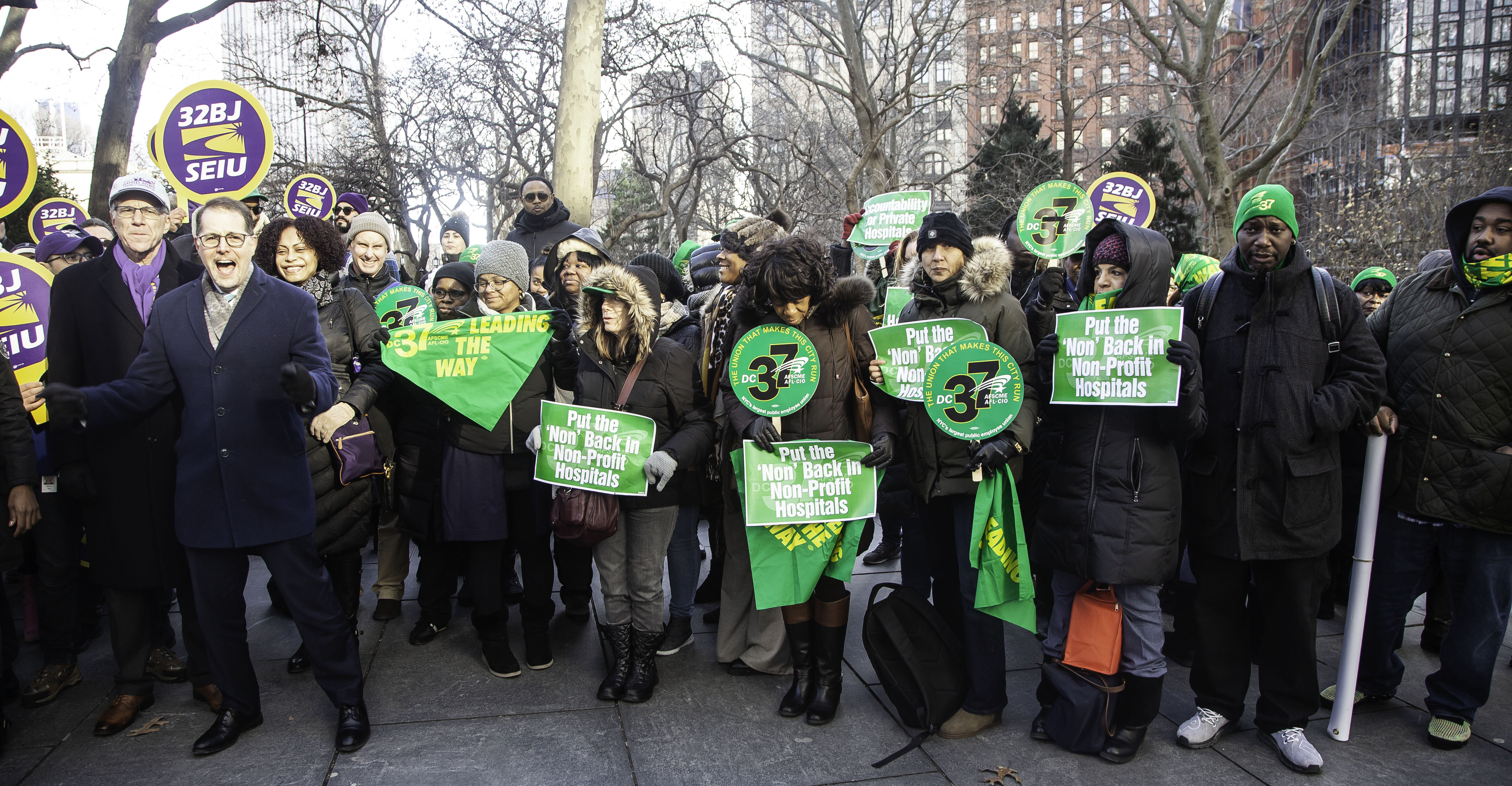 DC 37 and SEIU 32BJ Join Forces to Demand Accountability from Private Hospitals