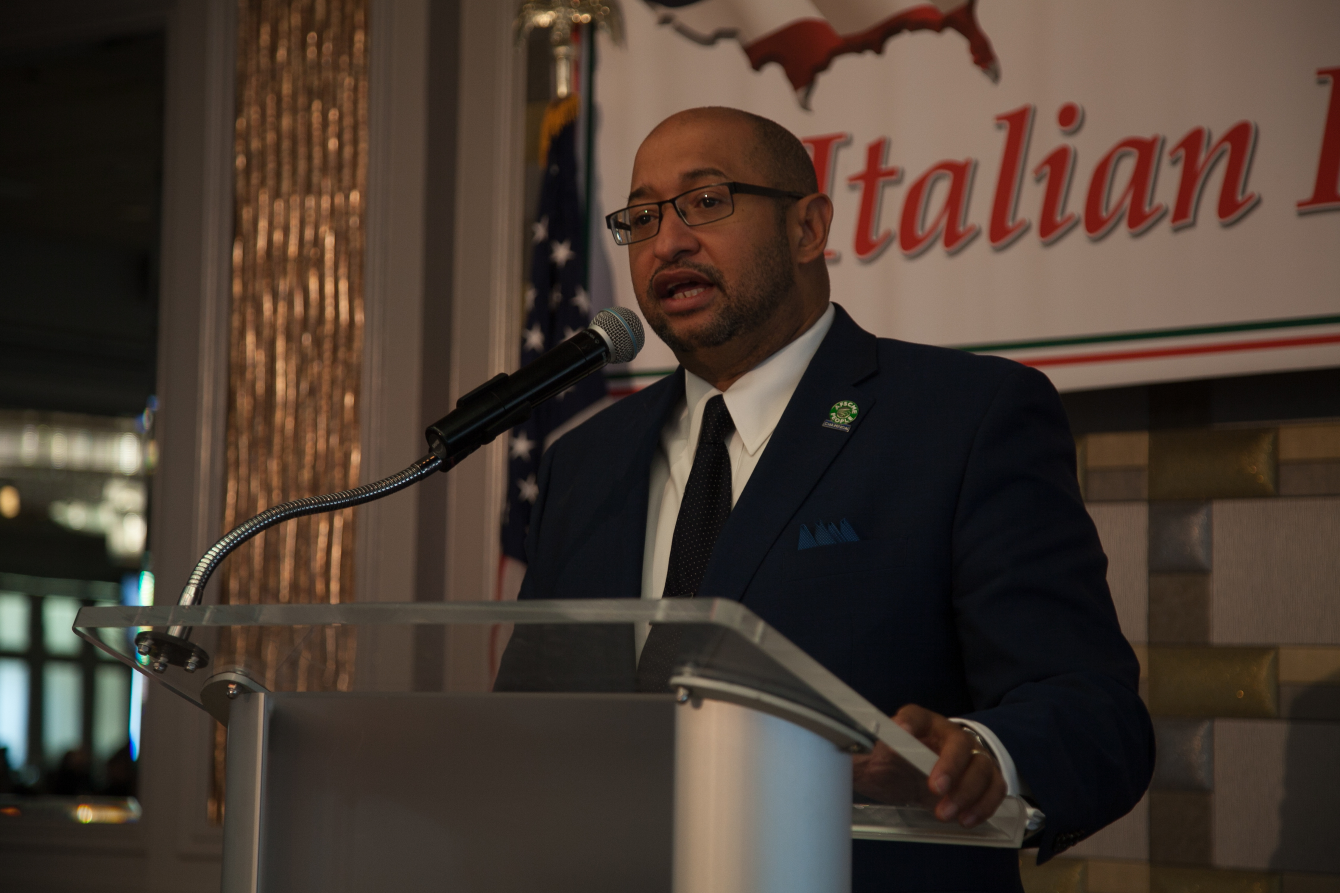 iDC 37 Executive Director Henry Garridospeaks at the Italian Heritage celebration. Photo: Mike Lee